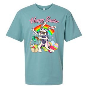 Funny Dabbing Rainbow Easter Bunny Sueded Cloud Jersey T-Shirt