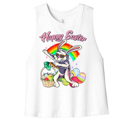 Funny Dabbing Rainbow Easter Bunny Women's Racerback Cropped Tank