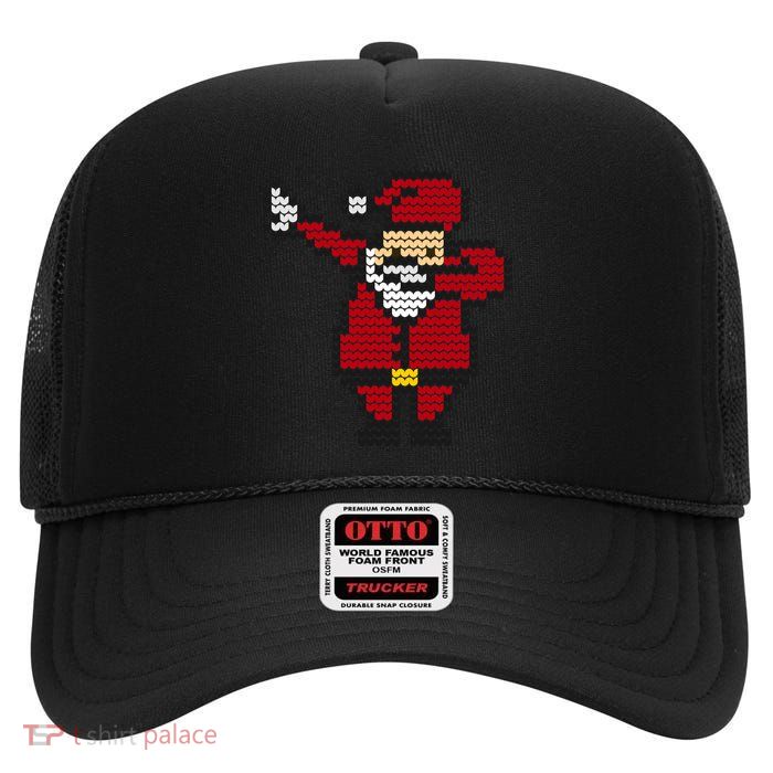 Funny Dabbing Santa Pixel High Crown Mesh Back Trucker Hat