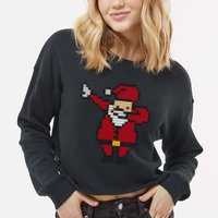 Funny Dabbing Santa Pixel Cropped Pullover Crew
