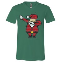 Funny Dabbing Santa Pixel V-Neck T-Shirt