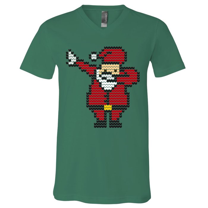 Funny Dabbing Santa Pixel V-Neck T-Shirt