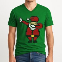 Funny Dabbing Santa Pixel V-Neck T-Shirt
