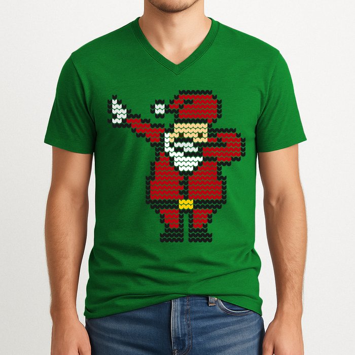 Funny Dabbing Santa Pixel V-Neck T-Shirt