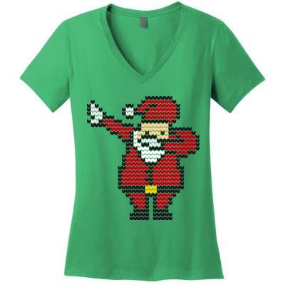 Funny Dabbing Santa Pixel Women's V-Neck T-Shirt