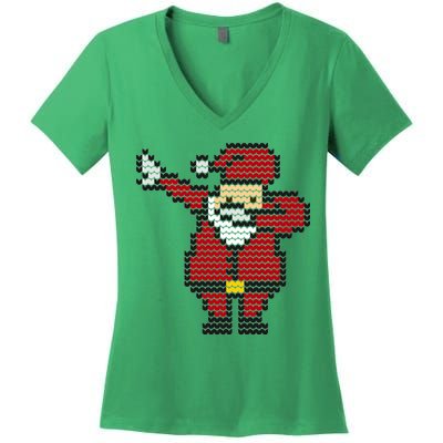 Funny Dabbing Santa Pixel Women's V-Neck T-Shirt