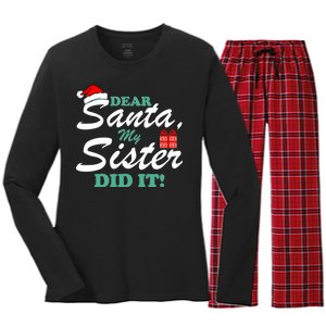 Funny Dear Santa My Sister Did It Women's Long Sleeve Flannel Pajama Set 