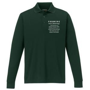 Funny Definition of Farming Performance Long Sleeve Polo