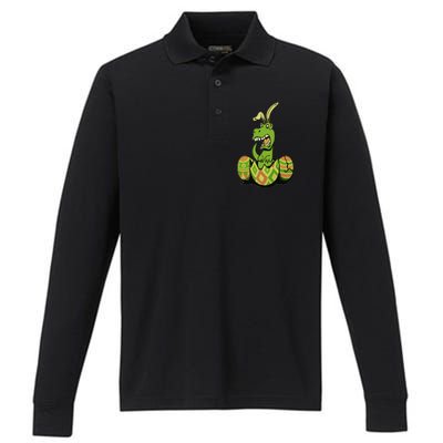 Funny Dino Easter Egg Performance Long Sleeve Polo