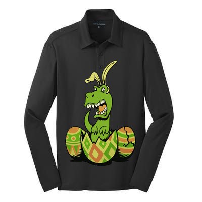 Funny Dino Easter Egg Silk Touch Performance Long Sleeve Polo