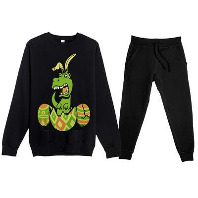 Funny Dino Easter Egg Premium Crewneck Sweatsuit Set