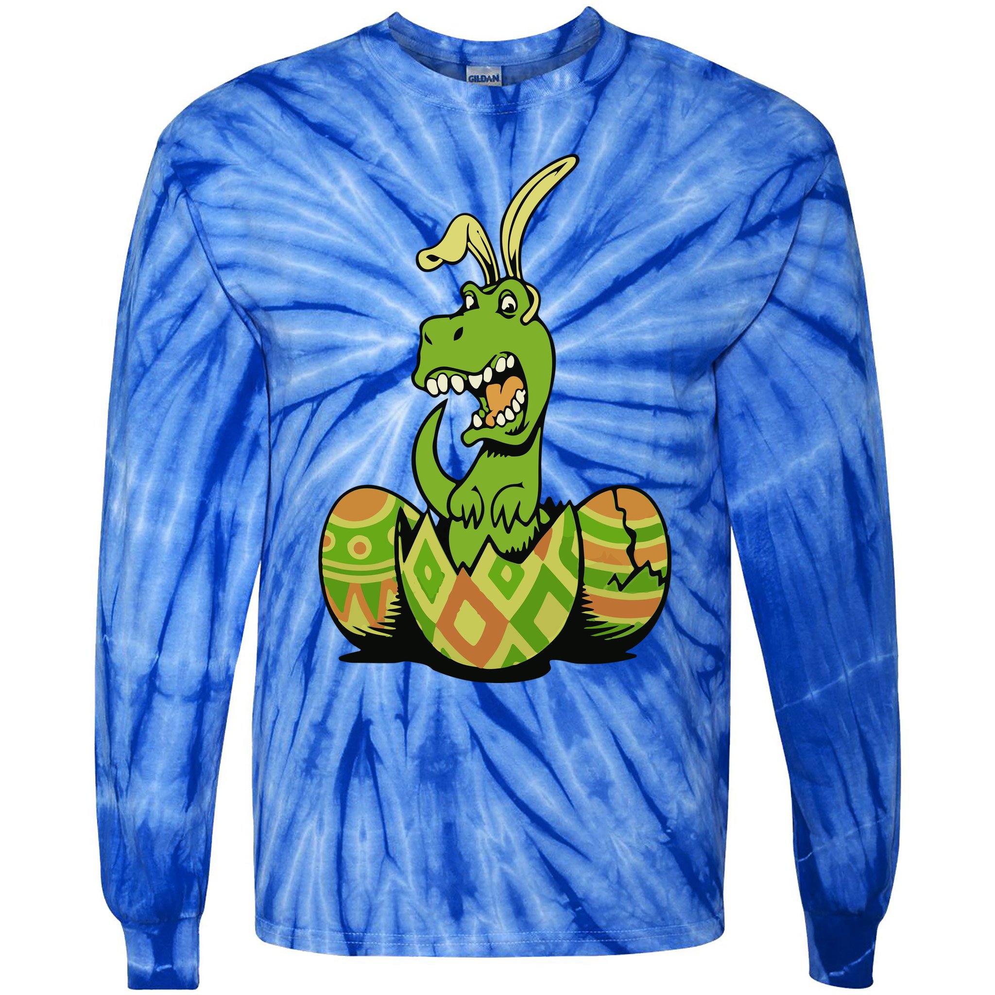 Funny Dino Easter Egg Tie-Dye Long Sleeve Shirt