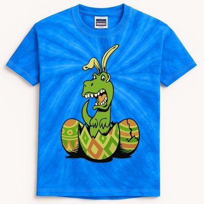 Funny Dino Easter Egg Kids Tie-Dye T-Shirt