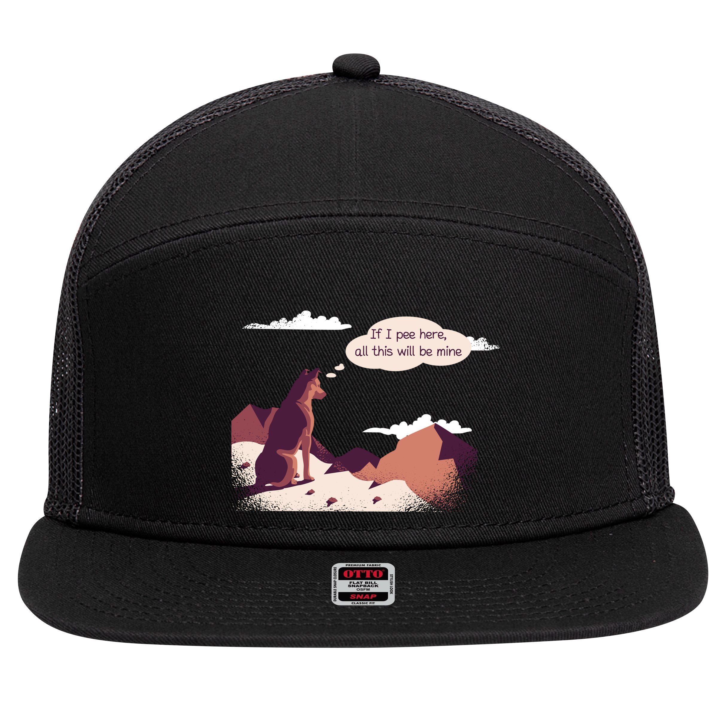 Funny Dog Mountain 7 Panel Mesh Trucker Snapback Hat