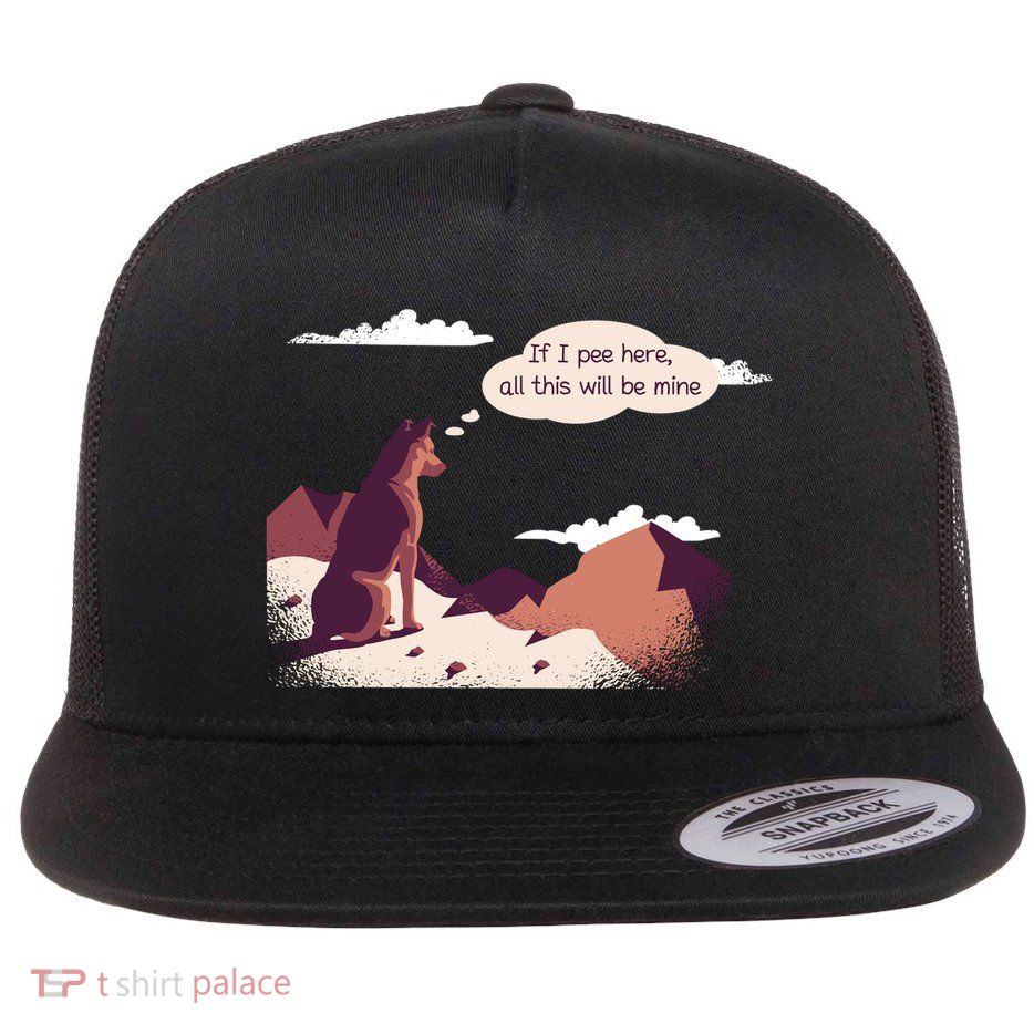 Funny Dog Mountain Flat Bill Trucker Hat