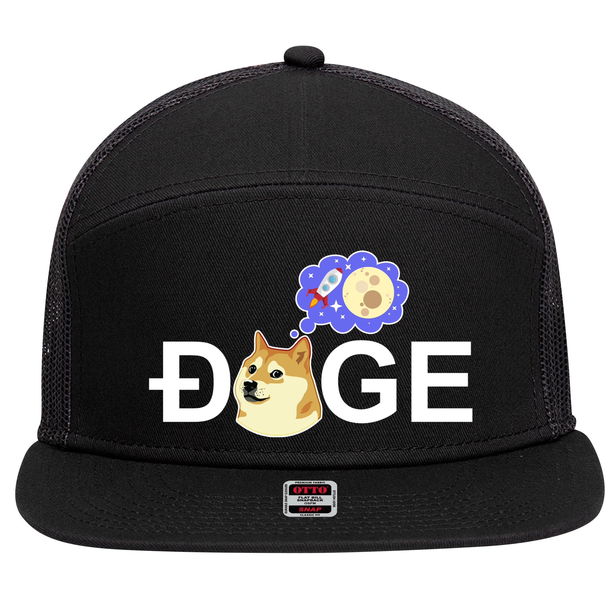 Funny Doge Meme Dogecoin Currency 7 Panel Mesh Trucker Snapback Hat