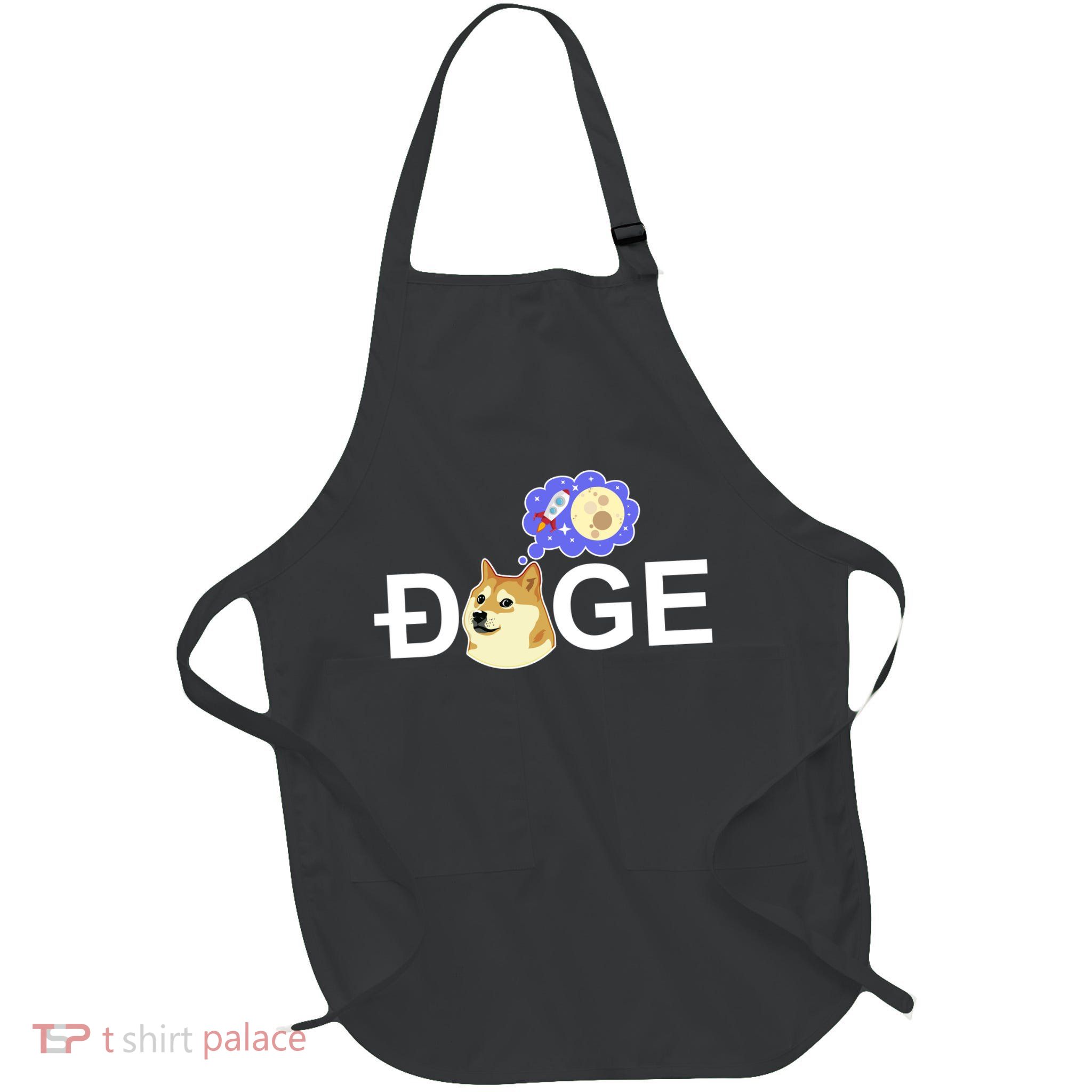 Funny Doge Meme Dogecoin Currency Full-Length Apron With Pockets