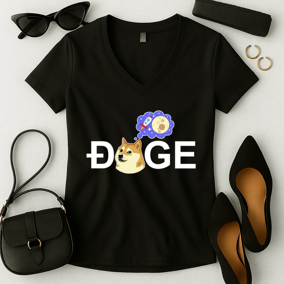 Funny Doge Meme Dogecoin Currency Women's V-Neck T-Shirt