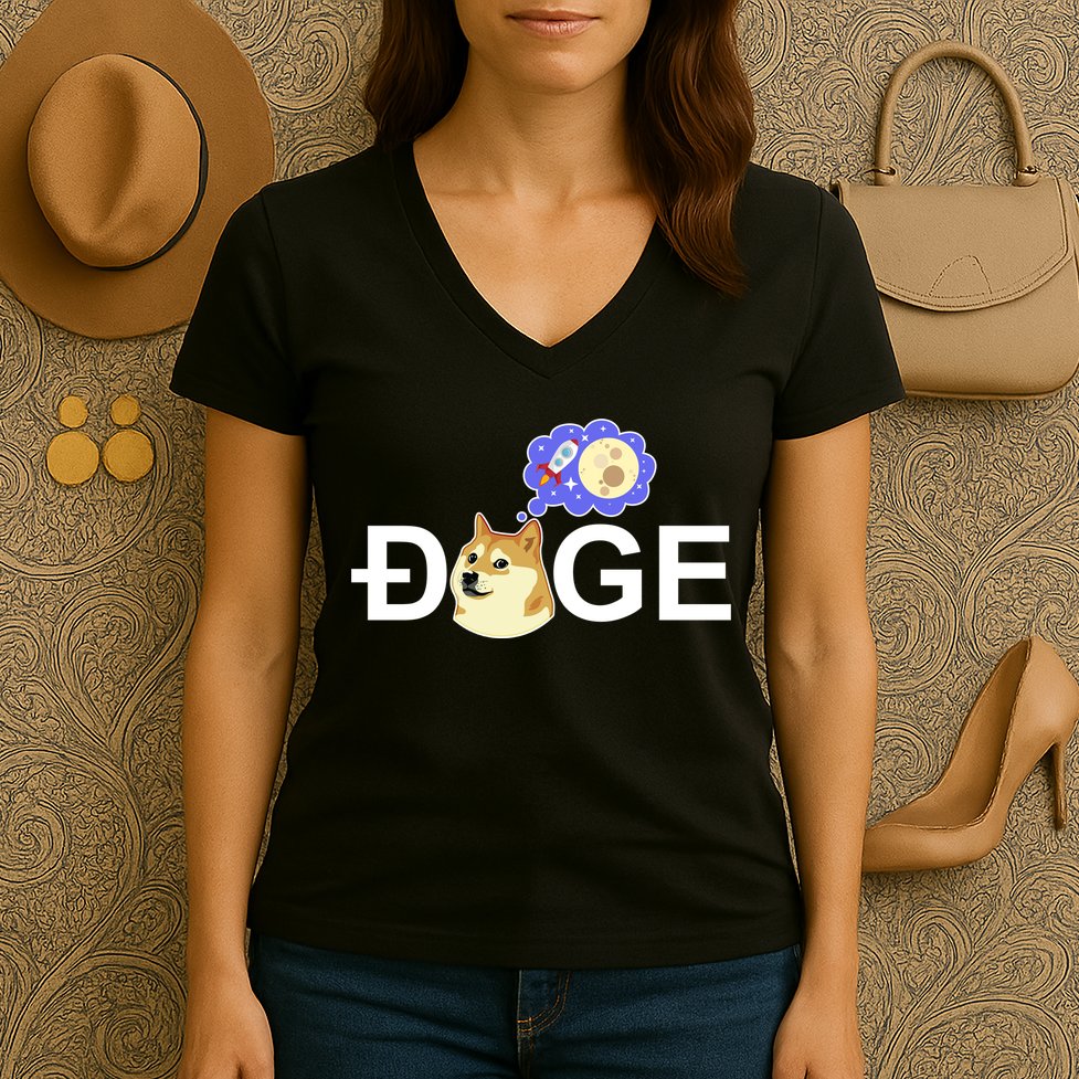 Funny Doge Meme Dogecoin Currency Women's V-Neck T-Shirt