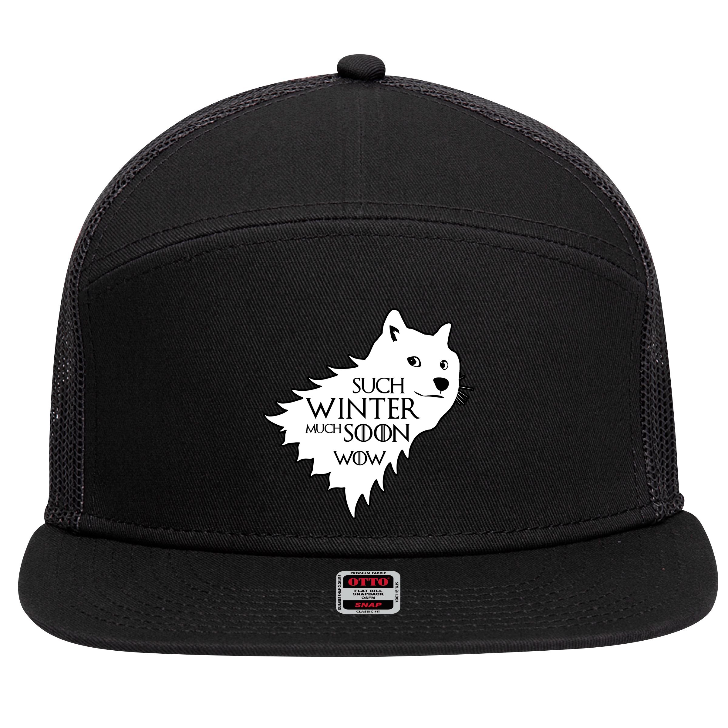Funny Doge Such Winter Much Soon 7 Panel Mesh Trucker Snapback Hat