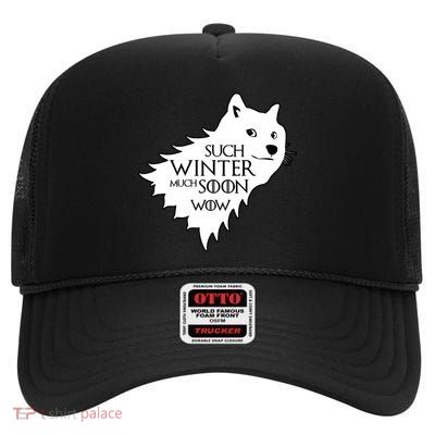 Funny Doge Such Winter Much Soon High Crown Mesh Back Trucker Hat