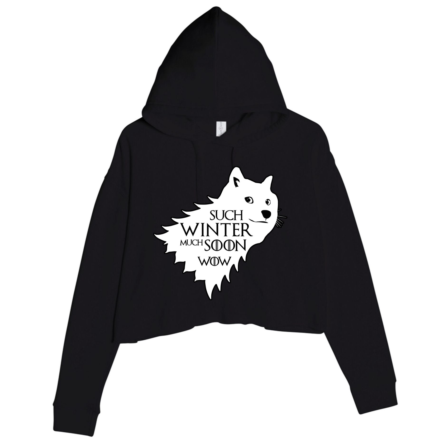 Funny Doge Such Winter Much Soon Crop Fleece Hoodie