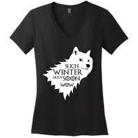 Funny Doge Such Winter Much Soon Women's V-Neck T-Shirt