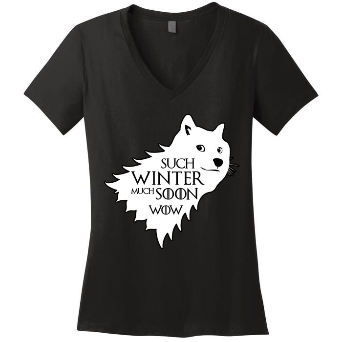 Funny Doge Such Winter Much Soon Women's V-Neck T-Shirt