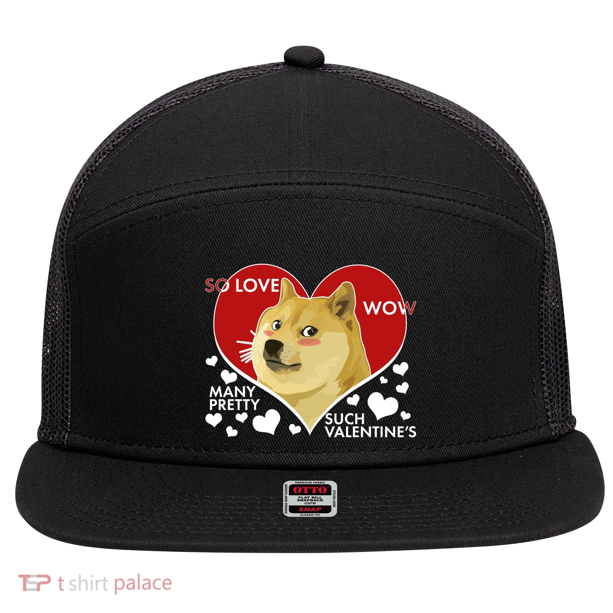 Funny Doge Valentine Meme 7 Panel Mesh Trucker Snapback Hat