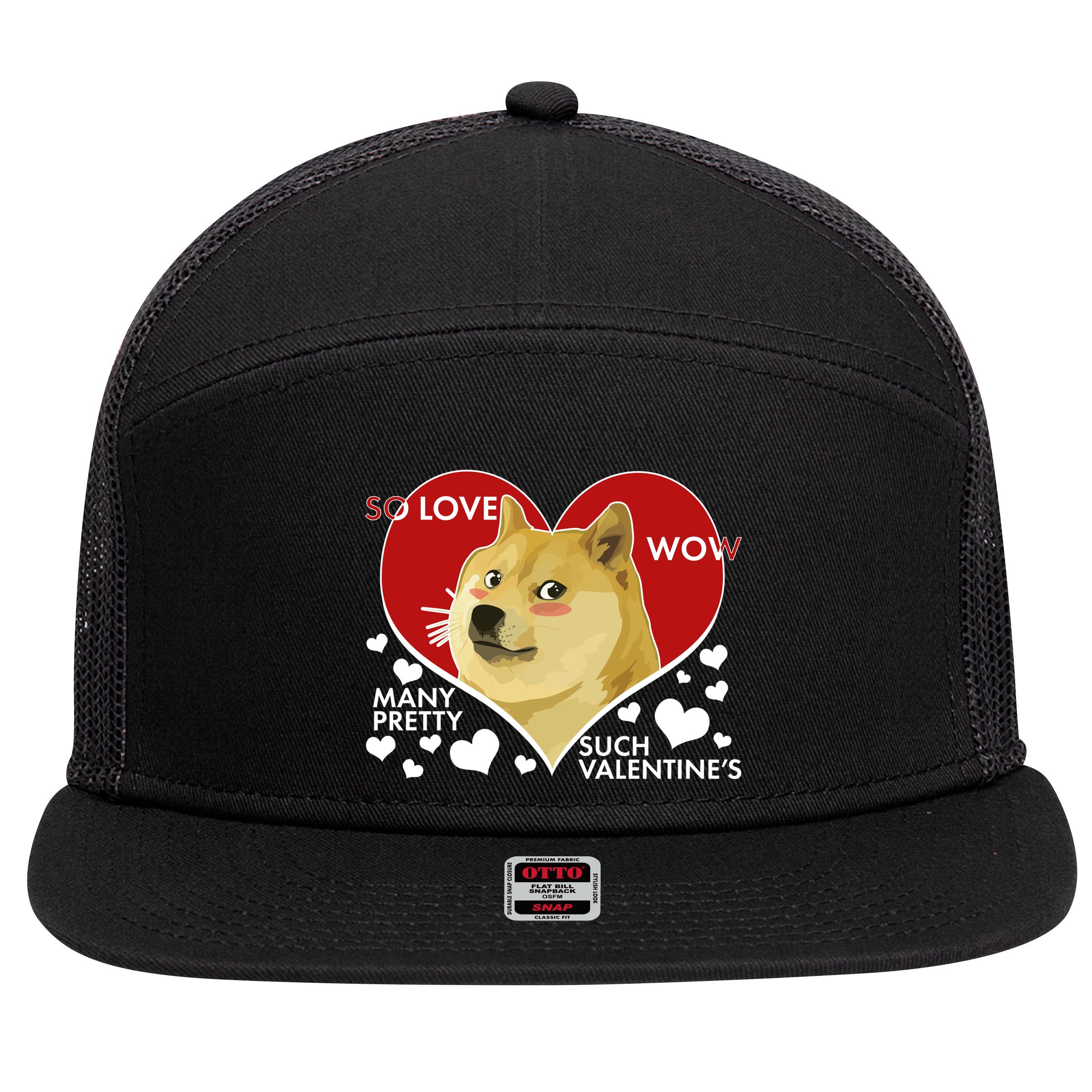 Funny Doge Valentine Meme 7 Panel Mesh Trucker Snapback Hat