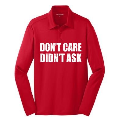 Funny Don't Care Didn't Ask Silk Touch Performance Long Sleeve Polo