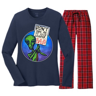 Funny Don't Take Me to Your Leader Alien Women's Long Sleeve Flannel Pajama Set 