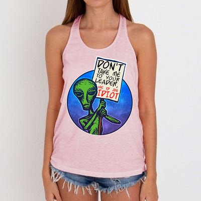 Funny Don't Take Me to Your Leader Alien Women's Knotted Racerback Tank