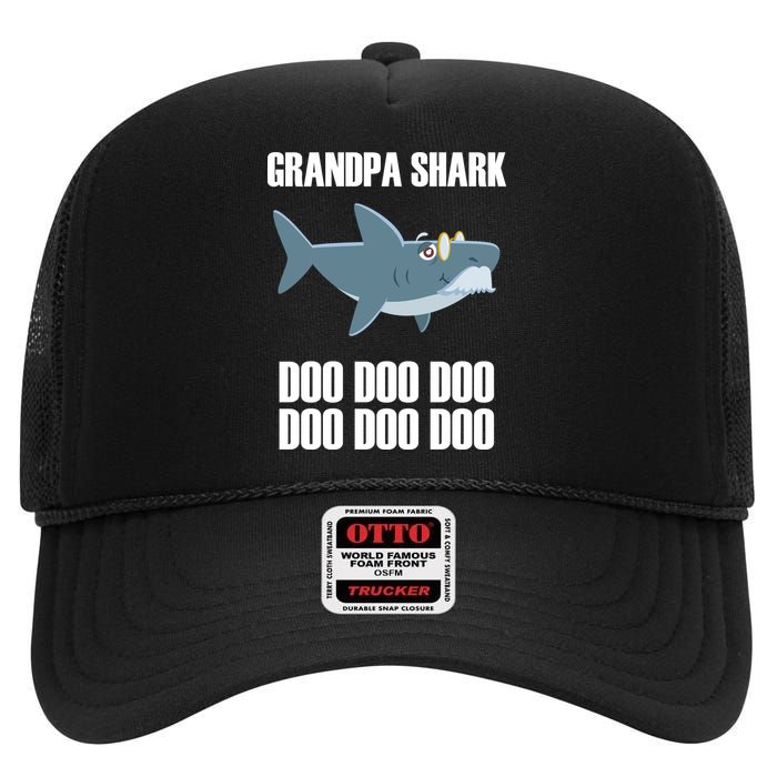 Funny Doo Grandpa Shark High Crown Mesh Back Trucker Hat