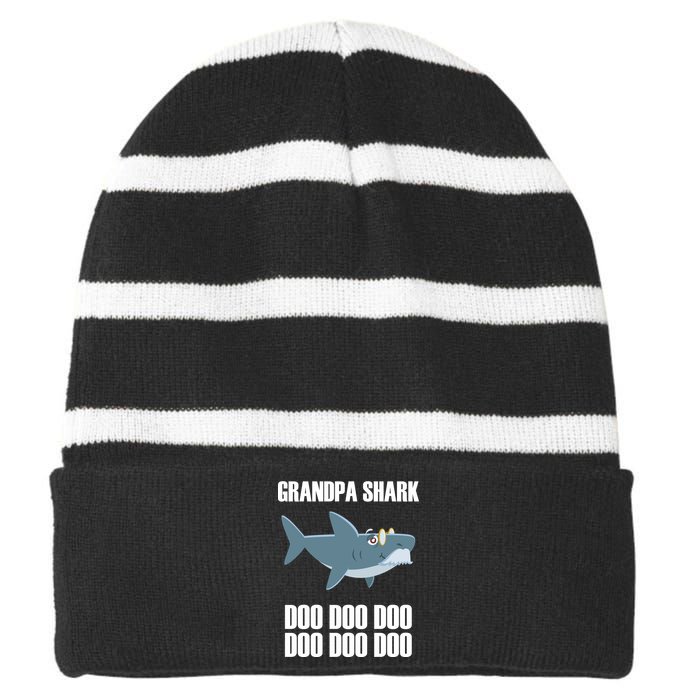 Funny Doo Grandpa Shark Striped Beanie with Solid Band