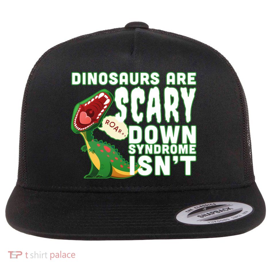 Funny Down Syndrome Awareness Dinosaurs Flat Bill Trucker Hat