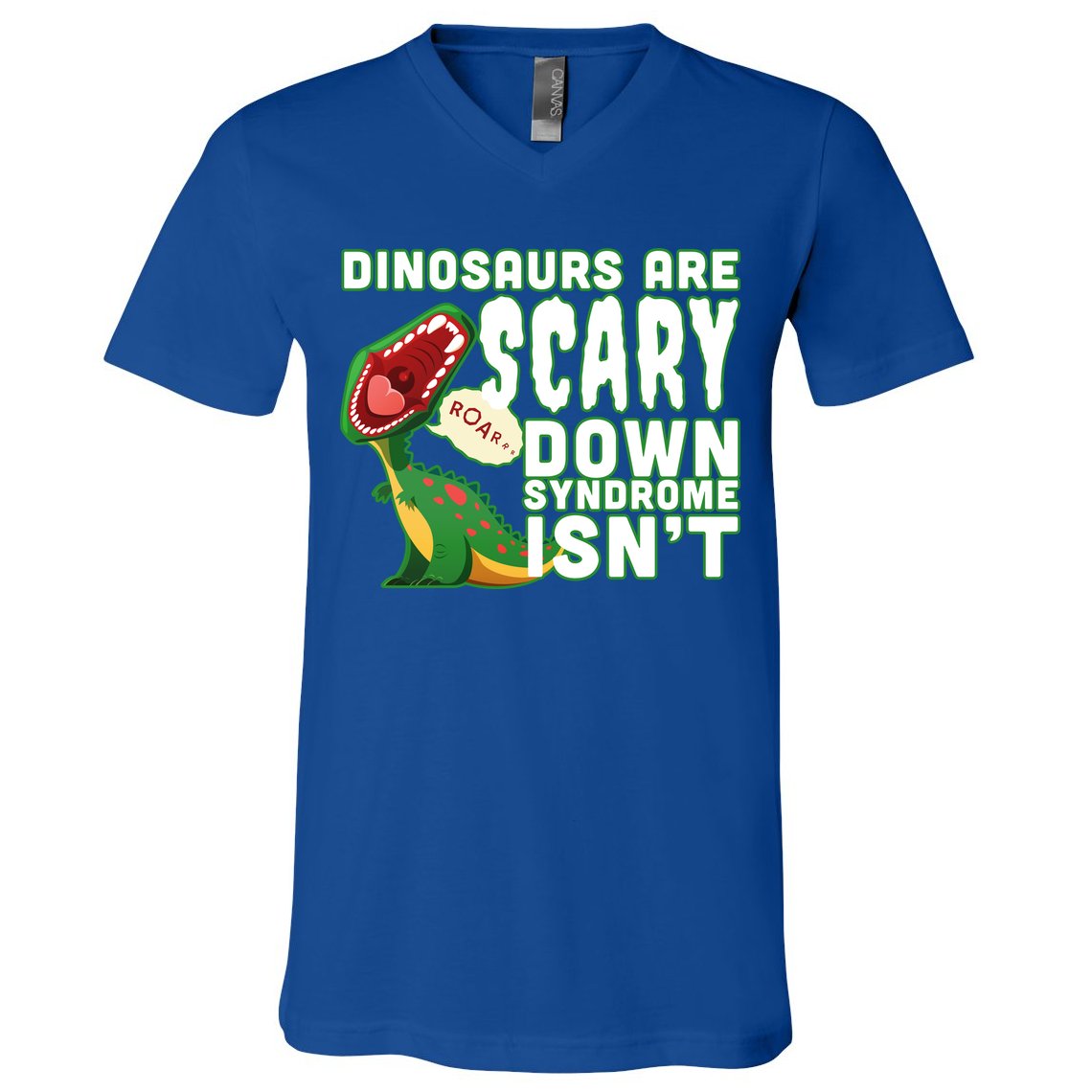 Funny Down Syndrome Awareness Dinosaurs V-Neck T-Shirt