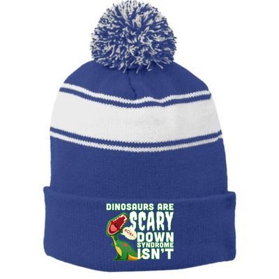 Funny Down Syndrome Awareness Dinosaurs Stripe Pom Pom Beanie