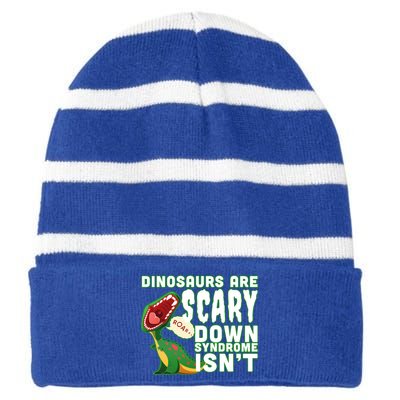 Funny Down Syndrome Awareness Dinosaurs Striped Beanie with Solid Band