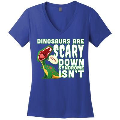 Funny Down Syndrome Awareness Dinosaurs Women's V-Neck T-Shirt