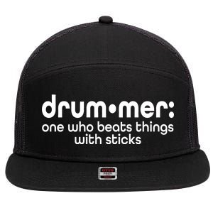 Funny Drummer Definition Beats With Sticks 7 Panel Mesh Trucker Snapback Hat