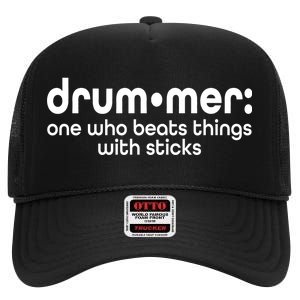 Funny Drummer Definition Beats With Sticks High Crown Mesh Back Trucker Hat