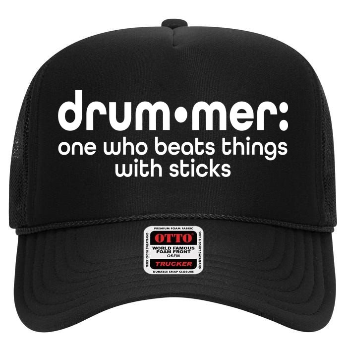 Funny Drummer Definition Beats With Sticks High Crown Mesh Back Trucker Hat