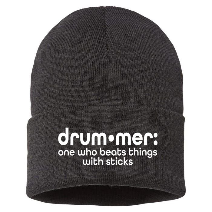 Funny Drummer Definition Beats With Sticks Sustainable Knit Beanie