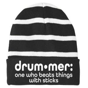 Funny Drummer Definition Beats With Sticks Striped Beanie with Solid Band