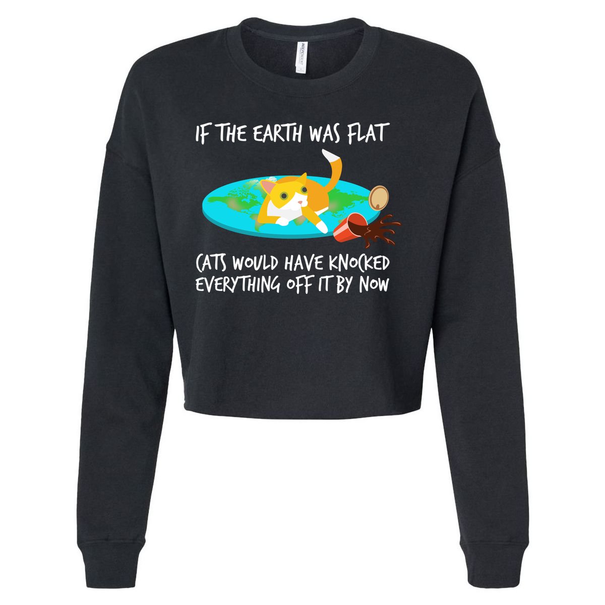 Funny Earth Cat Cropped Pullover Crew