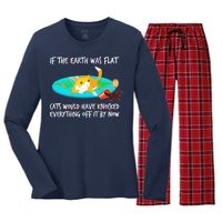 Funny Earth Cat Women's Long Sleeve Flannel Pajama Set 