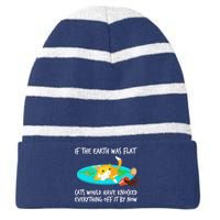 Funny Earth Cat Striped Beanie with Solid Band