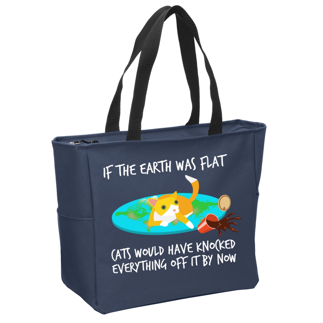 Funny Earth Cat Zip Tote Bag