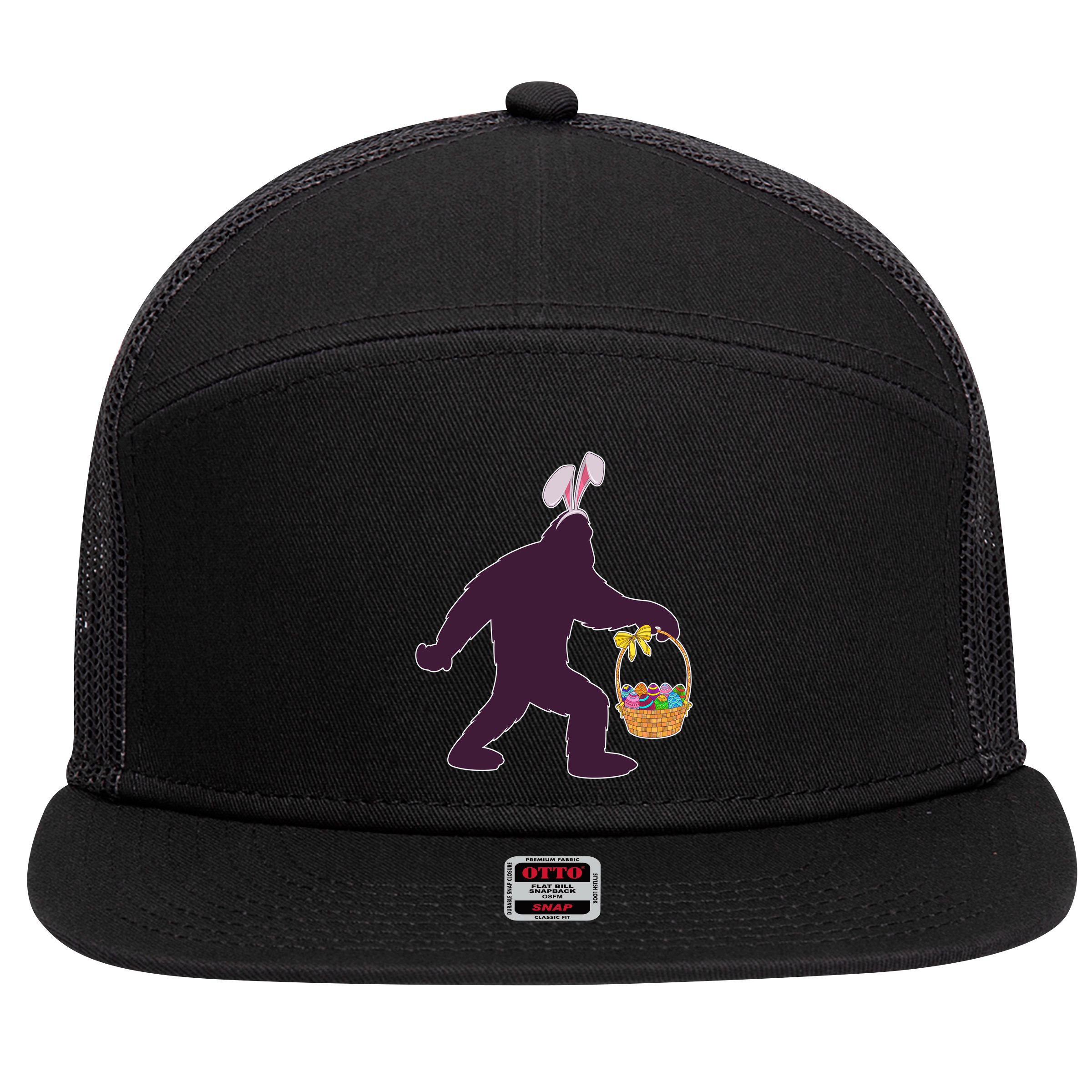 Funny Easter Bunny Eared Bigfoot Sasquatch  7 Panel Mesh Trucker Snapback Hat